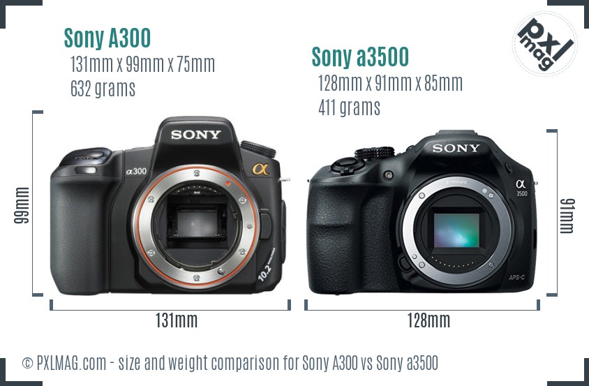 Sony A300 vs Sony a3500 size comparison