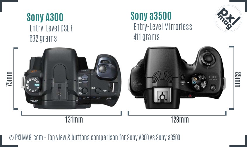 Sony A300 vs Sony a3500 top view buttons comparison