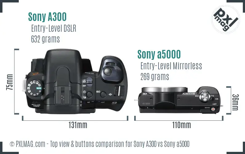 Sony A300 vs Sony a5000 top view buttons comparison Sony A300 vs Sony a5000 top view buttons comparison