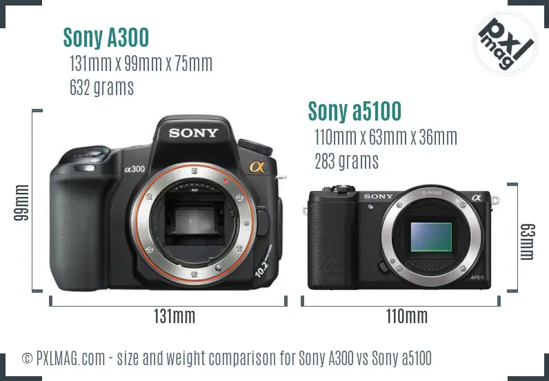 Sony A300 vs Sony a5100 size comparison