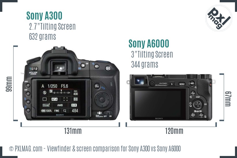 Sony A300 vs Sony A6000 Screen and Viewfinder comparison
