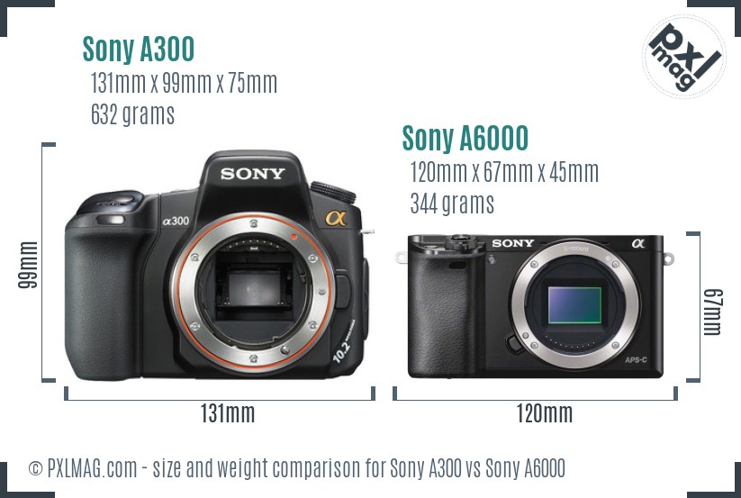 Sony A300 vs Sony A6000 size comparison