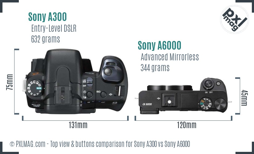 Sony A300 vs Sony A6000 top view buttons comparison
