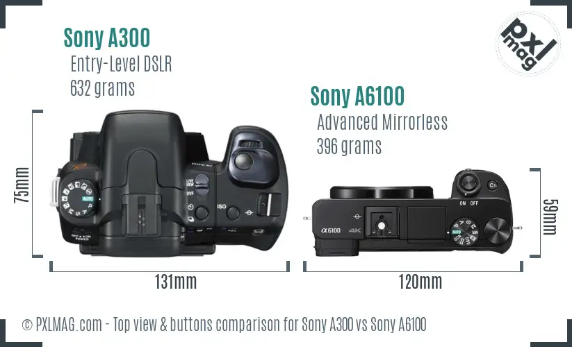 Sony A300 vs Sony A6100 top view buttons comparison