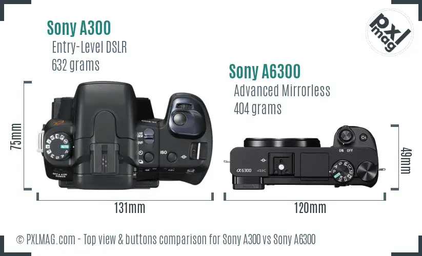 Sony A300 vs Sony A6300 top view buttons comparison