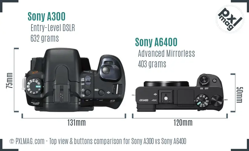 Sony A300 vs Sony A6400 top view buttons comparison