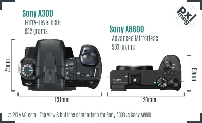 Sony A300 vs Sony A6600 top view buttons comparison