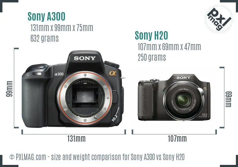 Sony A300 vs Sony H20 size comparison