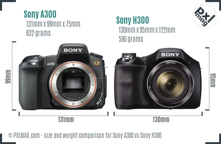 Sony A300 vs Sony H300 size comparison