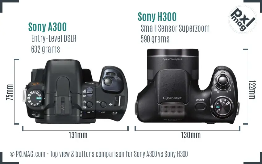 Sony A300 vs Sony H300 top view buttons comparison