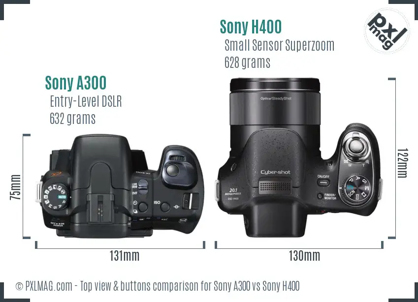 Sony A300 vs Sony H400 top view buttons comparison