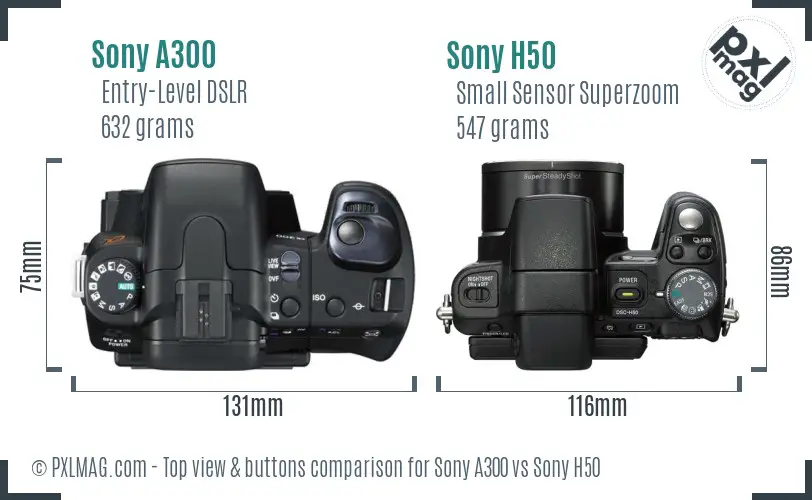 Sony A300 vs Sony H50 top view buttons comparison