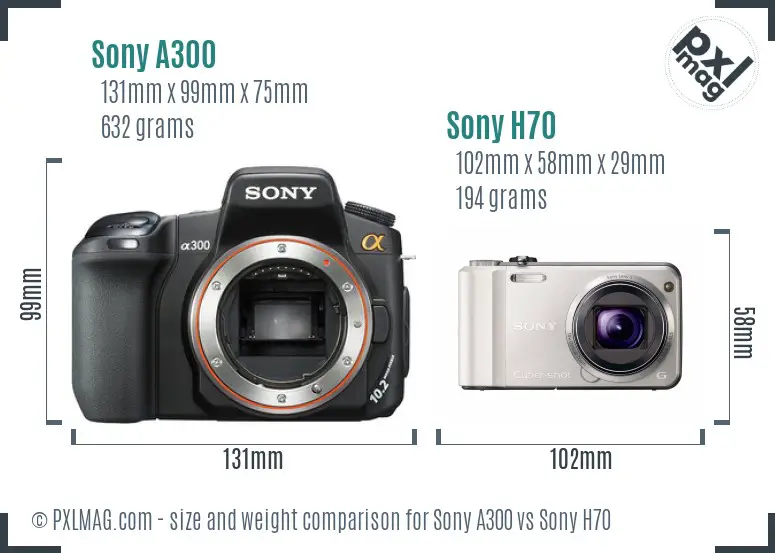 Sony A300 vs Sony H70 size comparison