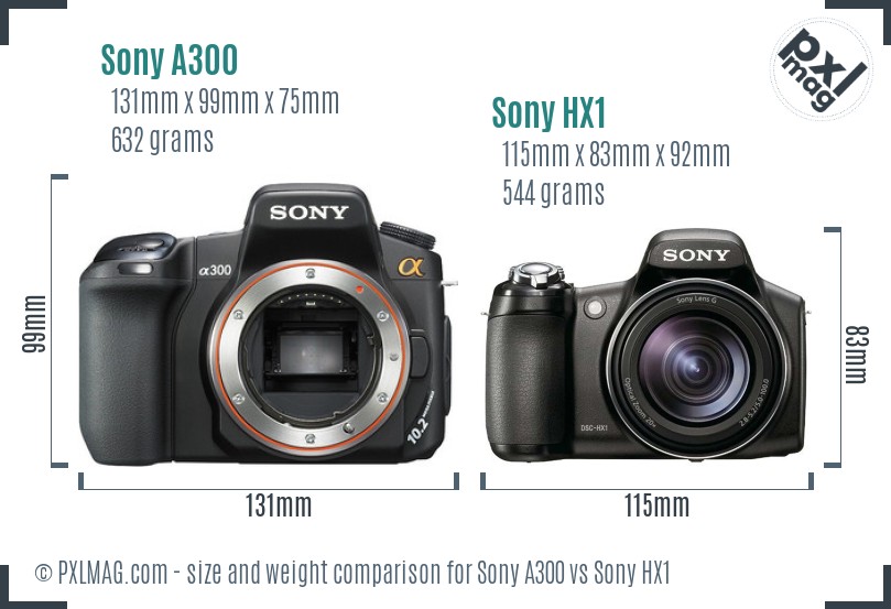 Sony A300 vs Sony HX1 size comparison
