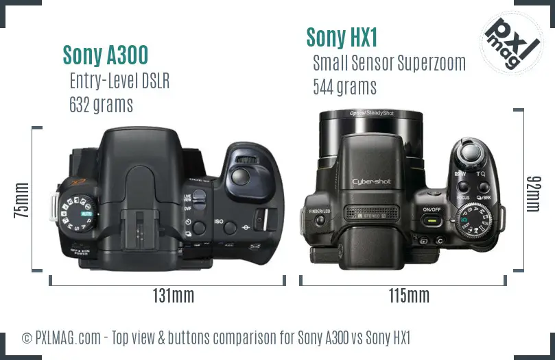 Sony A300 vs Sony HX1 top view buttons comparison