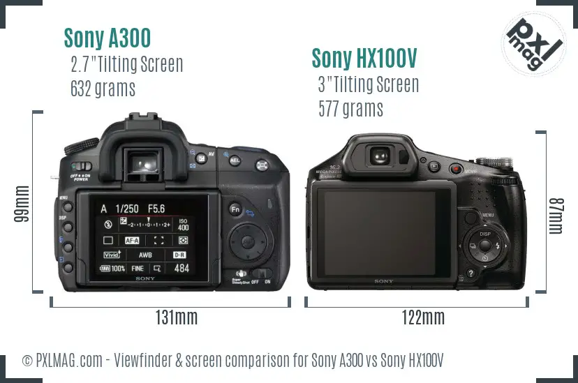 Sony A300 vs Sony HX100V Screen and Viewfinder comparison