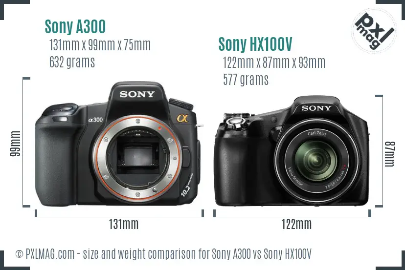 Sony A300 vs Sony HX100V size comparison