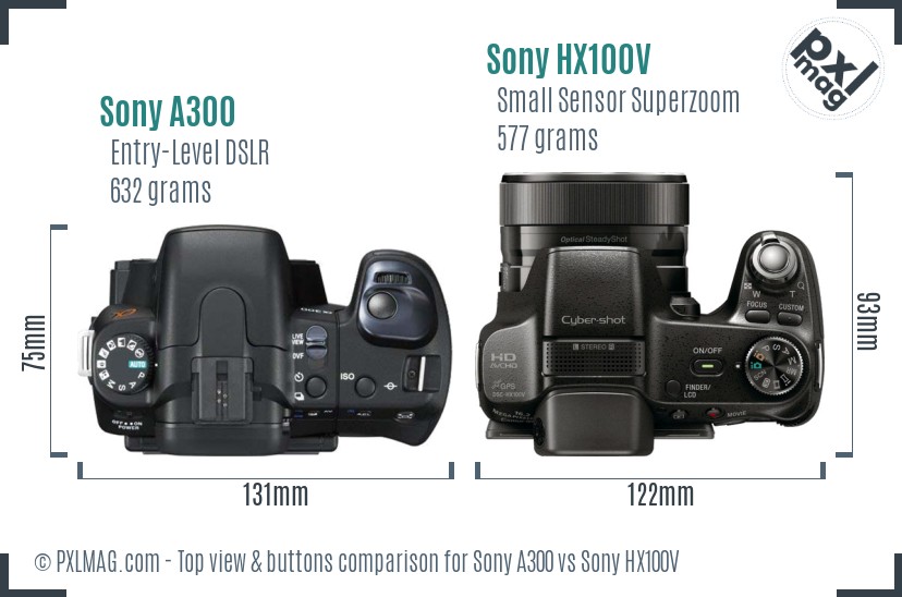 Sony A300 vs Sony HX100V top view buttons comparison
