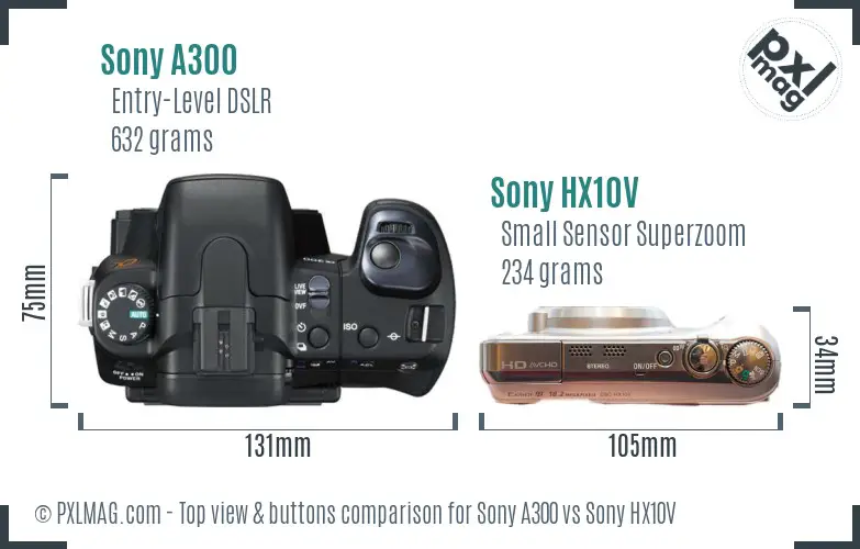 Sony A300 vs Sony HX10V top view buttons comparison