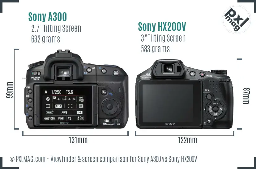 Sony A300 vs Sony HX200V Screen and Viewfinder comparison