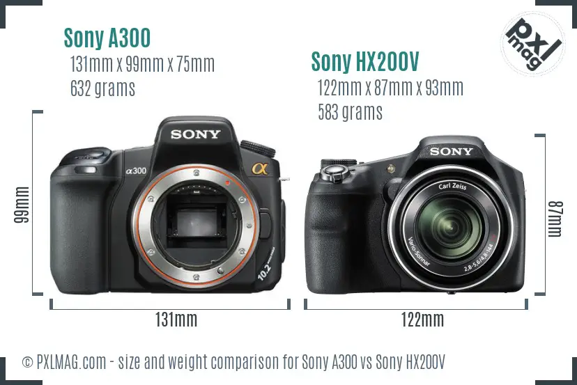 Sony A300 vs Sony HX200V size comparison