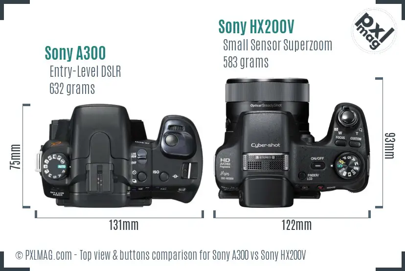 Sony A300 vs Sony HX200V top view buttons comparison