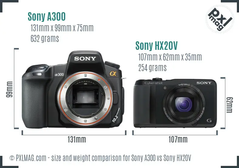 Sony A300 vs Sony HX20V size comparison