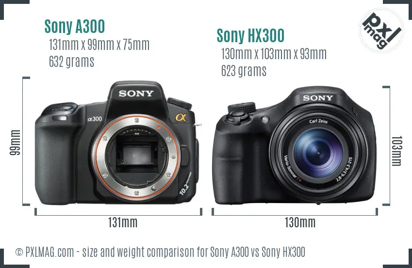Sony A300 vs Sony HX300 size comparison