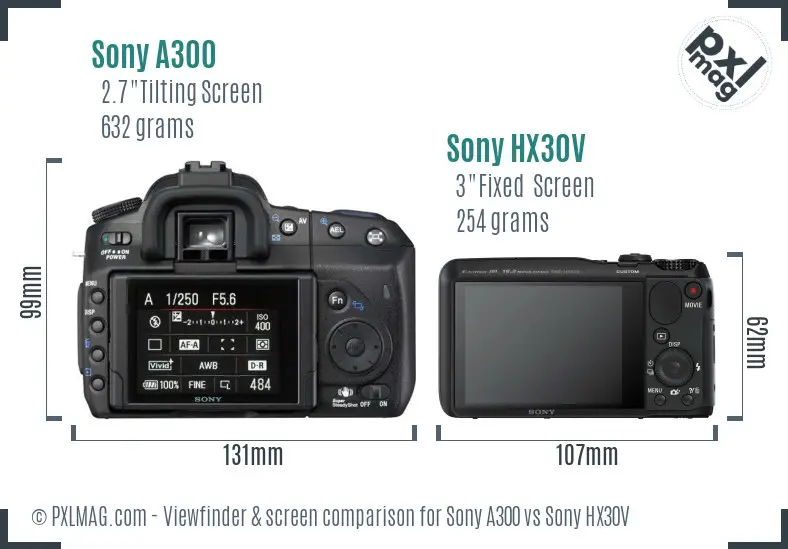 Sony A300 vs Sony HX30V Screen and Viewfinder comparison