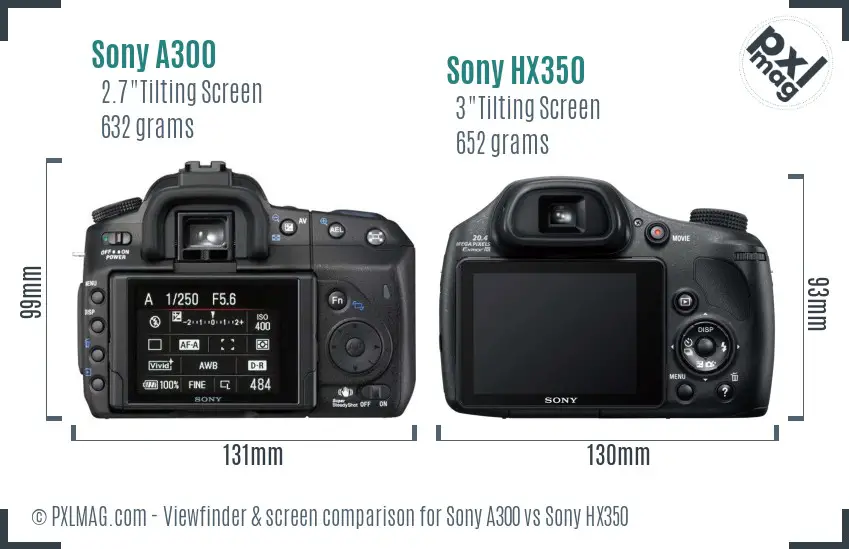 Sony A300 vs Sony HX350 Screen and Viewfinder comparison