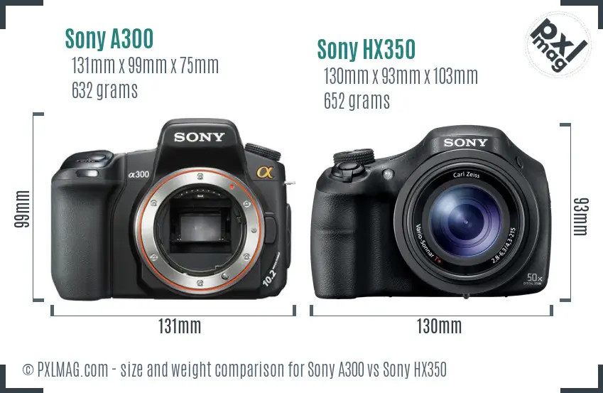 Sony A300 vs Sony HX350 size comparison
