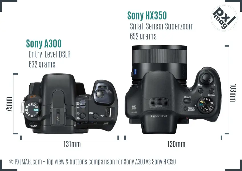 Sony A300 vs Sony HX350 top view buttons comparison