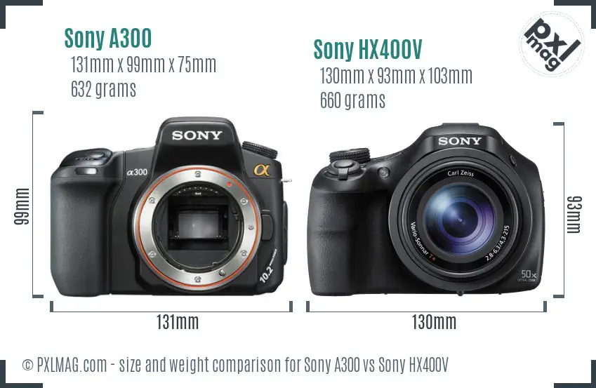 Sony A300 vs Sony HX400V size comparison