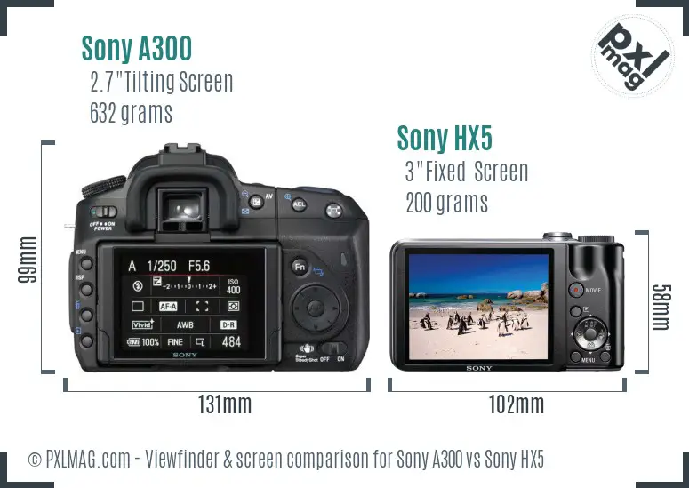 Sony A300 vs Sony HX5 Screen and Viewfinder comparison