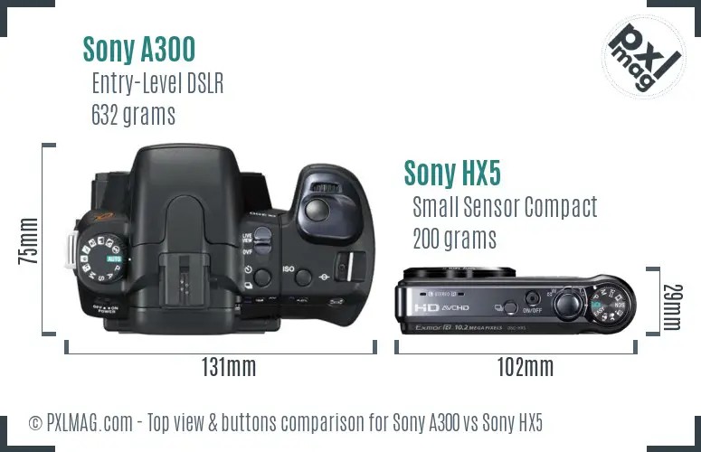 Sony A300 vs Sony HX5 top view buttons comparison
