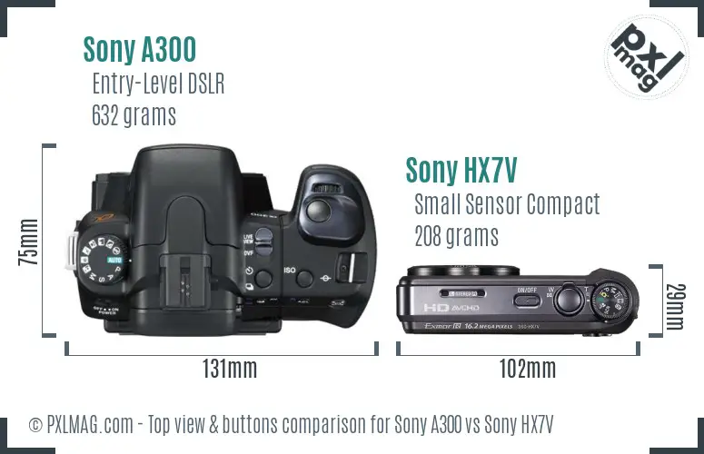 Sony A300 vs Sony HX7V top view buttons comparison