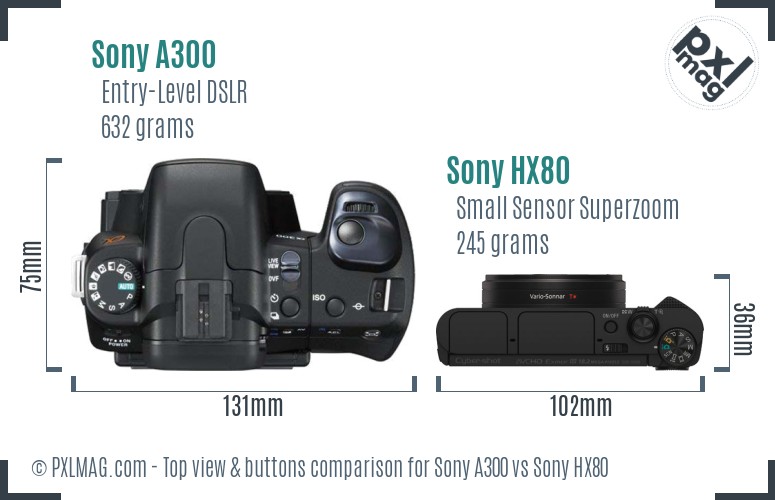 Sony A300 vs Sony HX80 top view buttons comparison