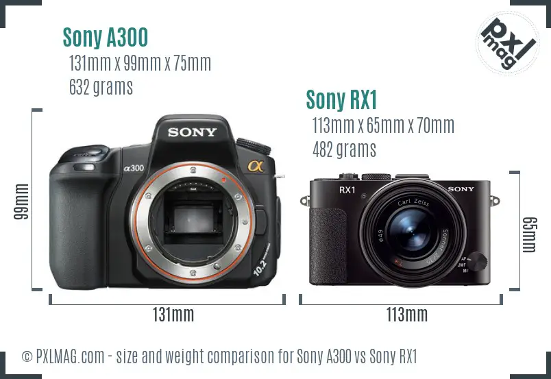 Sony A300 vs Sony RX1 size comparison