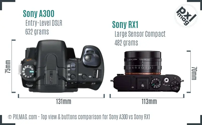 Sony A300 vs Sony RX1 top view buttons comparison