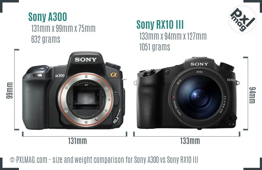 Sony A300 vs Sony RX10 III size comparison