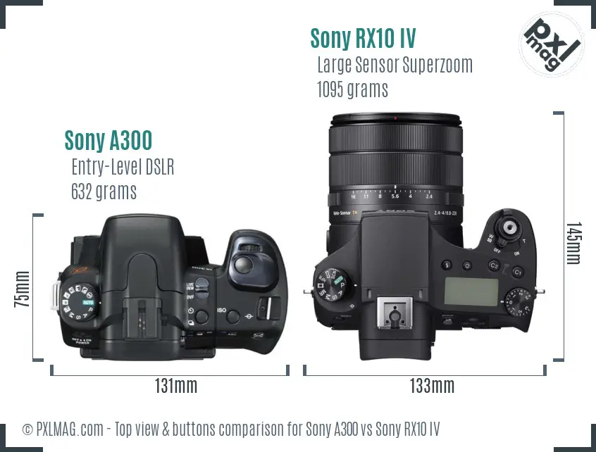 Sony A300 vs Sony RX10 IV top view buttons comparison