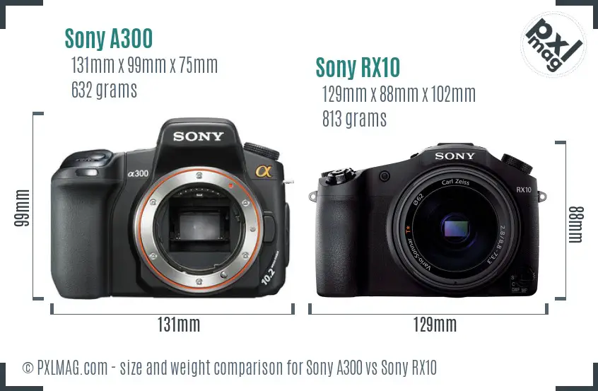 Sony A300 vs Sony RX10 size comparison