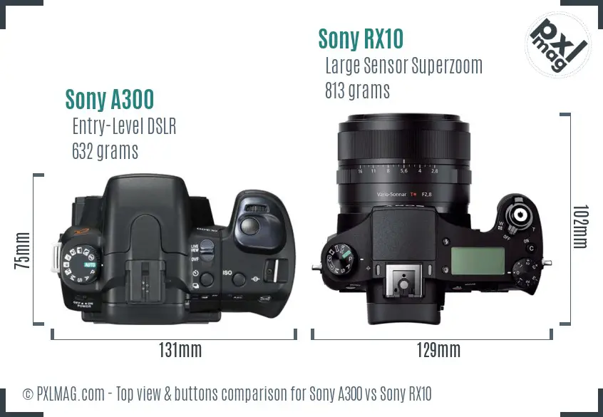 Sony A300 vs Sony RX10 top view buttons comparison