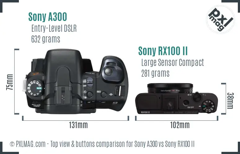 Sony A300 vs Sony RX100 II top view buttons comparison