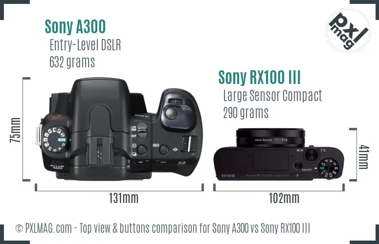 Sony A300 vs Sony RX100 III top view buttons comparison