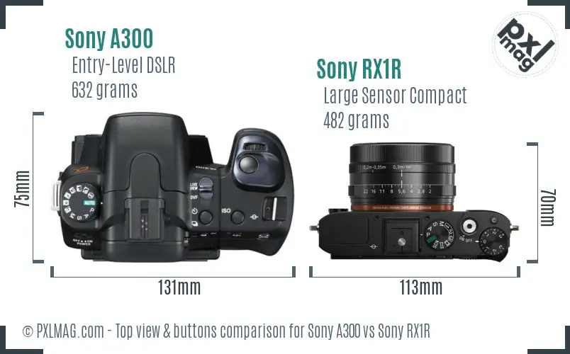 Sony A300 vs Sony RX1R top view buttons comparison