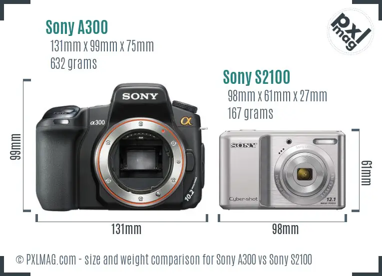 Sony A300 vs Sony S2100 size comparison