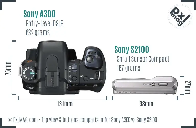Sony A300 vs Sony S2100 top view buttons comparison