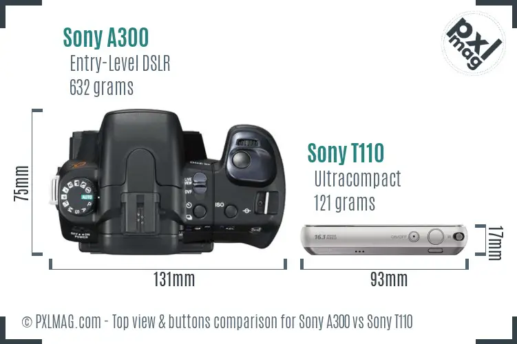 Sony A300 vs Sony T110 top view buttons comparison