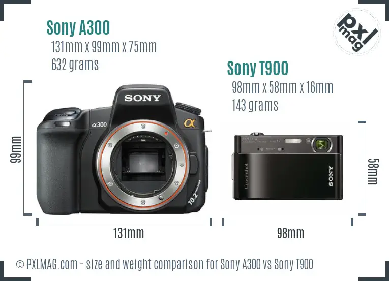 Sony A300 vs Sony T900 size comparison